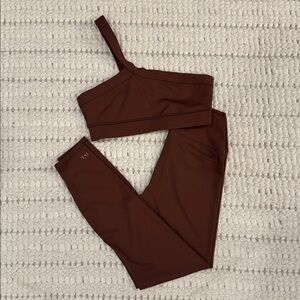 IVL Collective | One Shoulder Sports Bra and Leggings Set in Brown Size 6